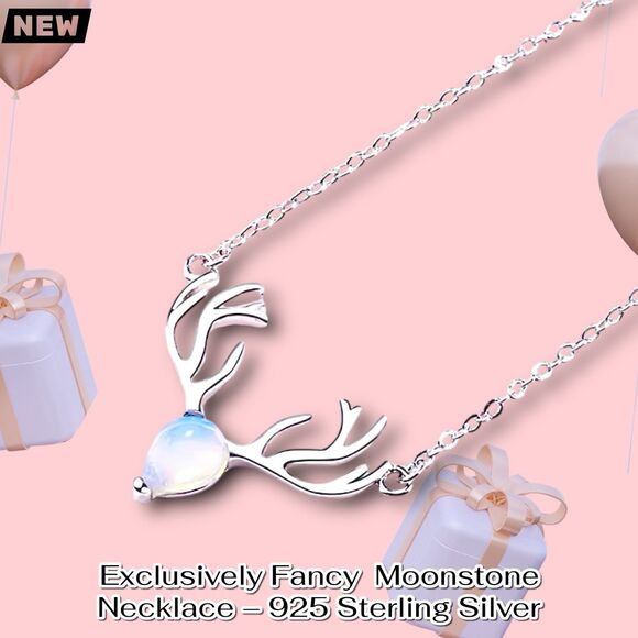 New Exclusively Fancy Deer Antler Moonstone Necklace – 925 Sterling Silver - Picture 2 of 3